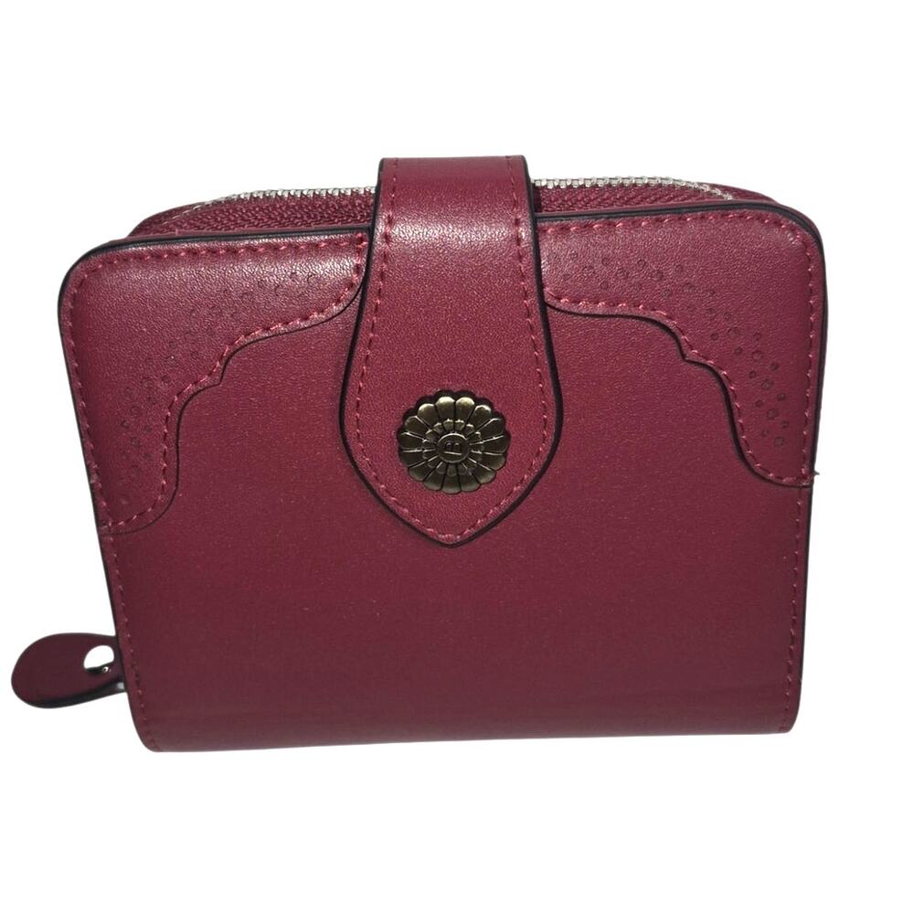 Bostanten Rozenn Mulberry Full Grain Leather Bi-Fold Wallet Zip Around RFID - Picture 2 of 8